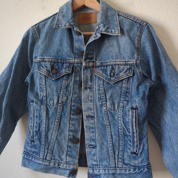 Vintage Levi's Denim Jacket Womens XS / Youth 16 Jean 80s Stiff Cotton Trucker - Picture 6 of 7